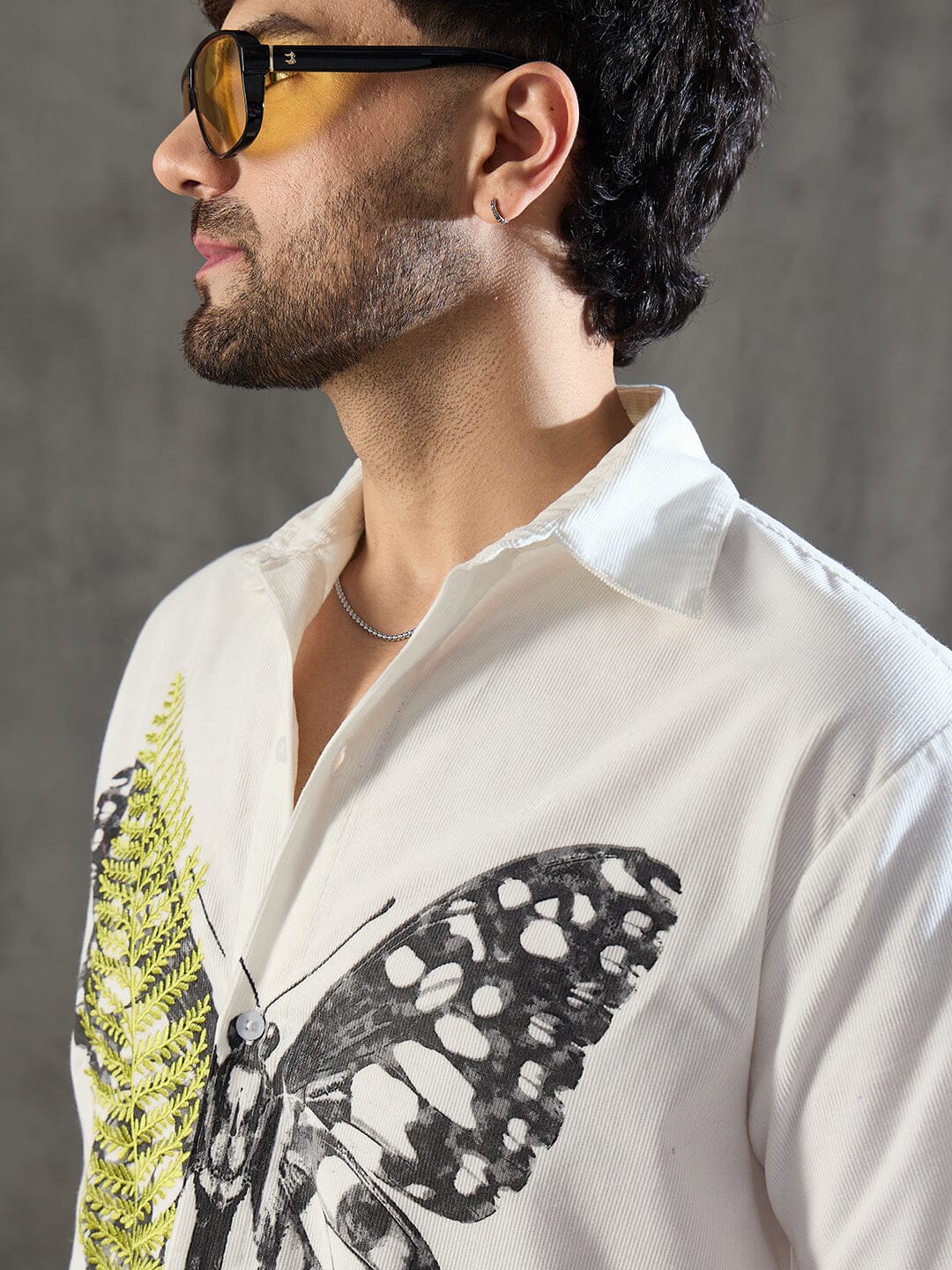 White Corduroy Butterfly Graphic Shirt
