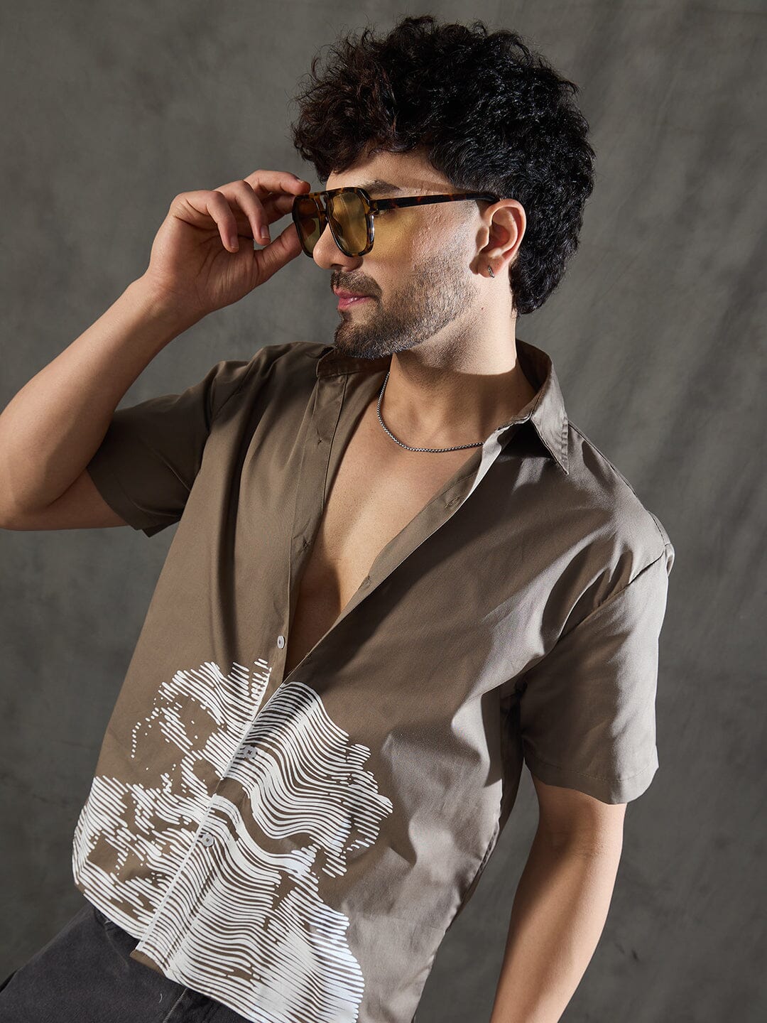 Khaki Socrates Graphic Short Sleeves Shirt