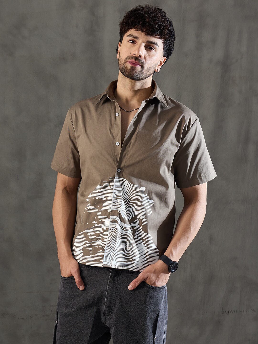 Khaki Socrates Graphic Short Sleeves Shirt