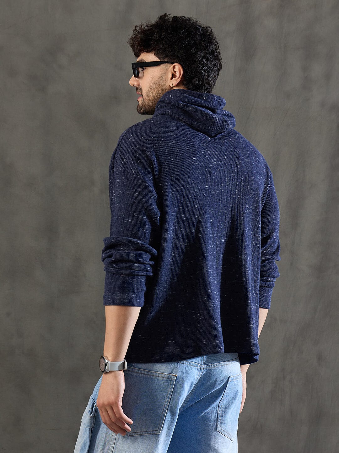Navy Slub Hooded Longsleeve Tee