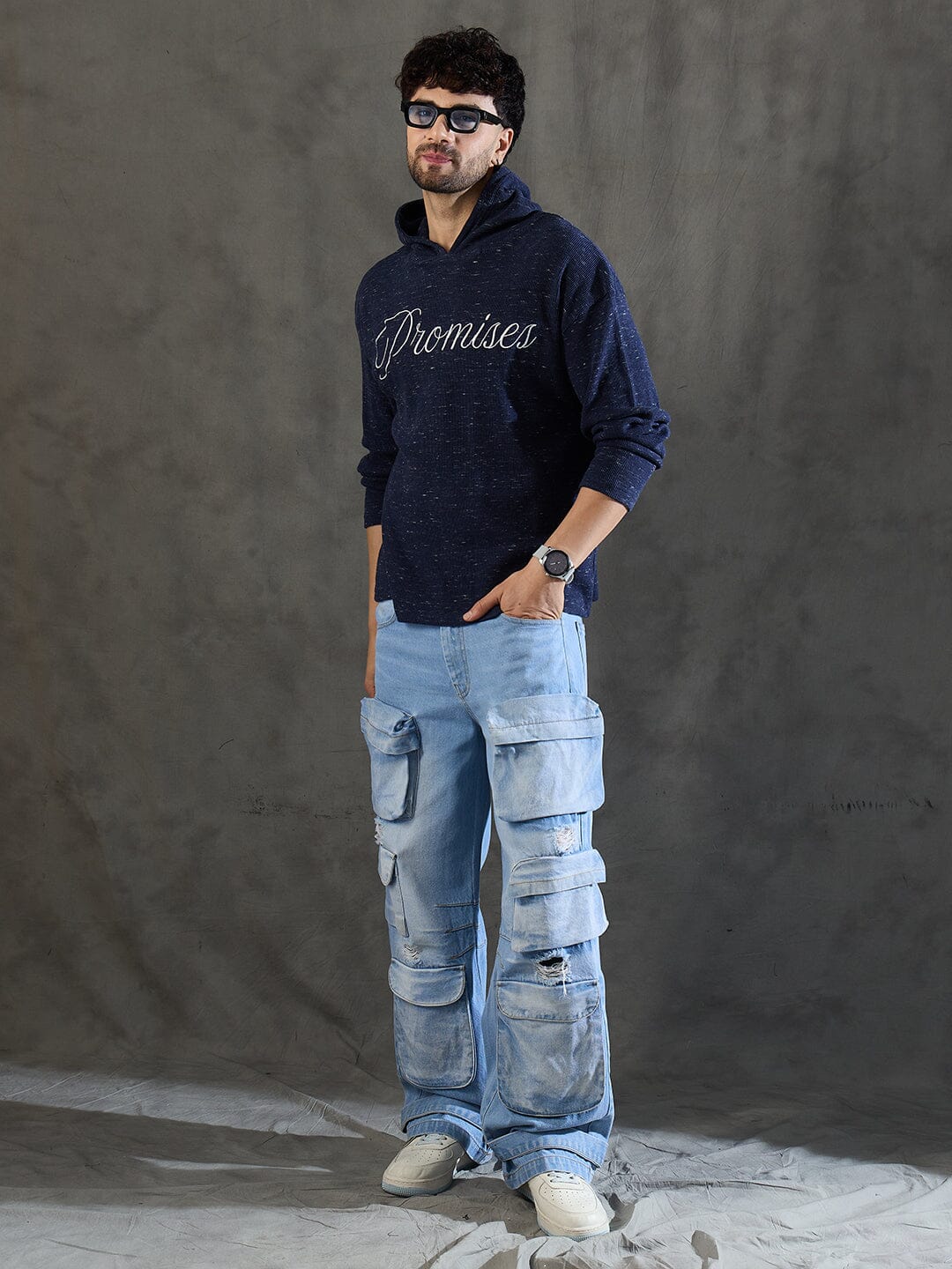 Navy Slub Hooded Longsleeve Tee