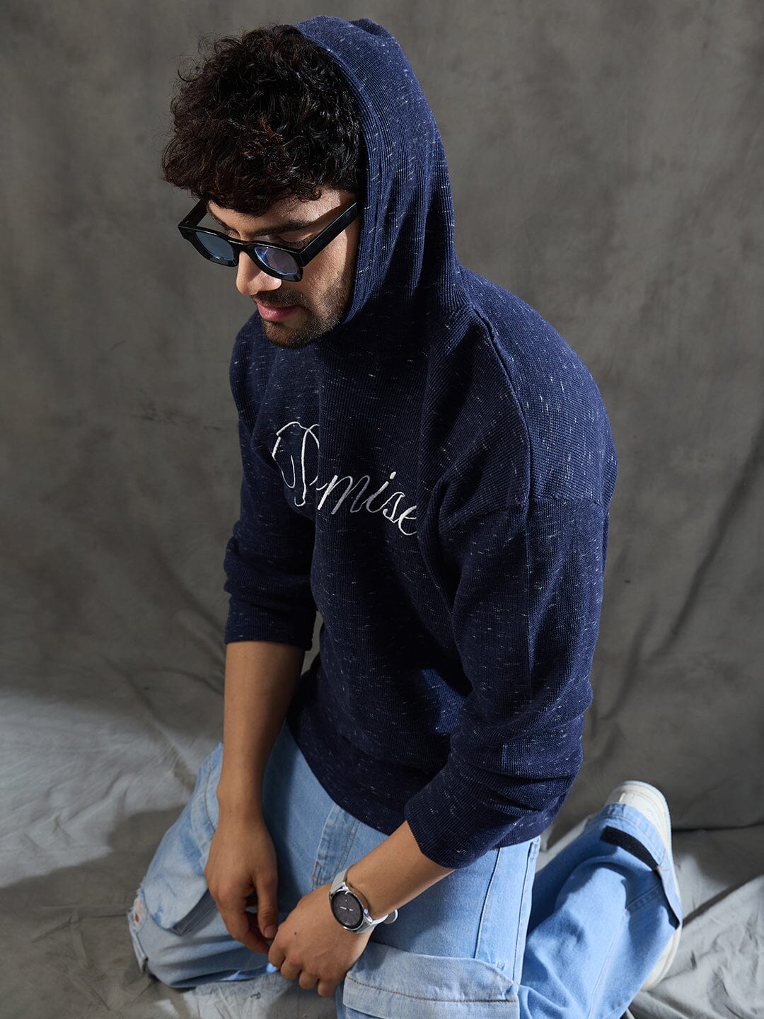 Navy Slub Hooded Longsleeve Tee
