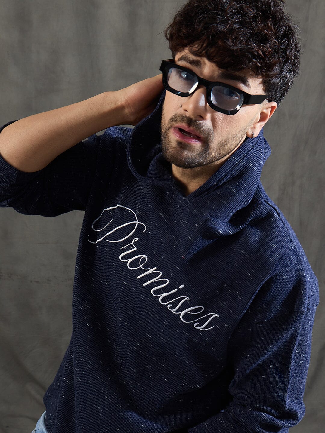 Navy Slub Hooded Longsleeve Tee