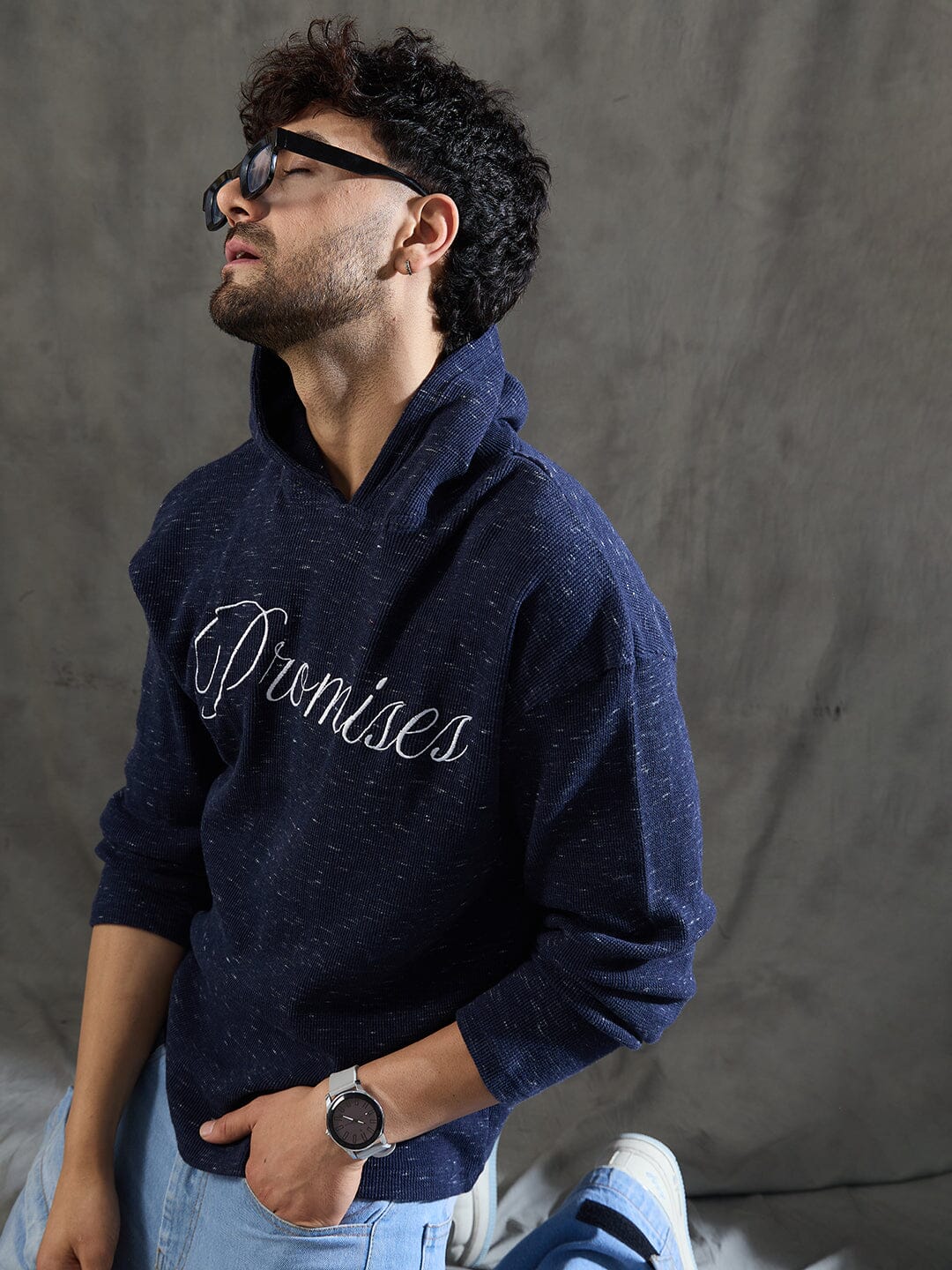 Navy Slub Hooded Longsleeve Tee