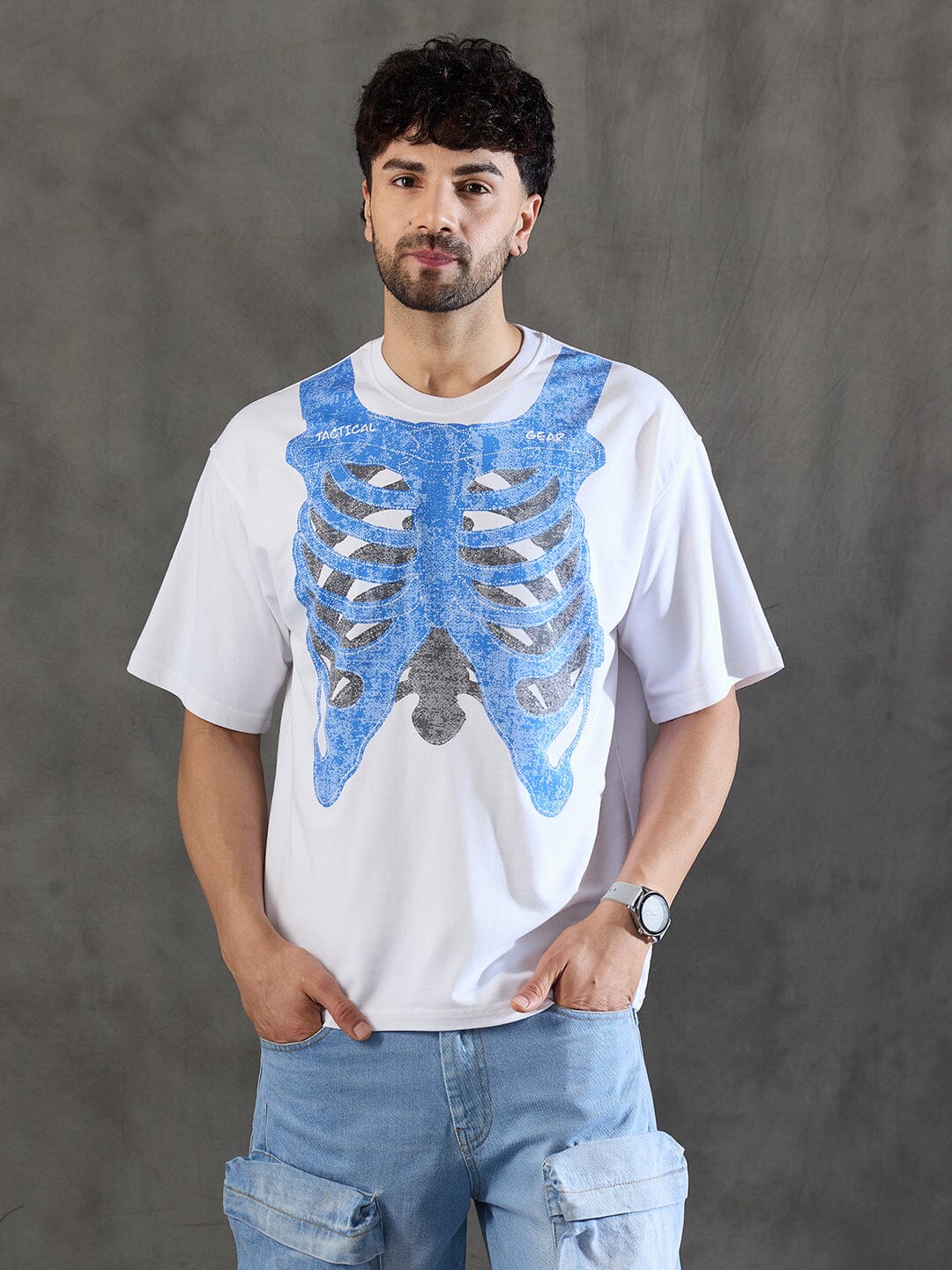 White Rib Cage Graphic Oversized Tshirt