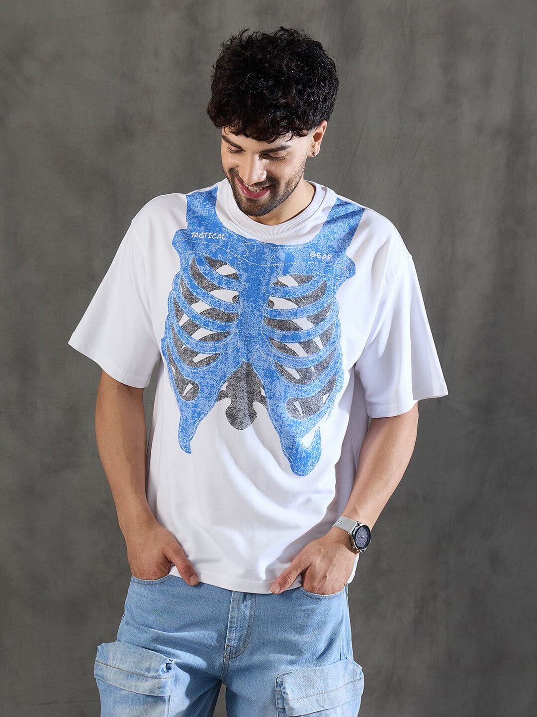 White Rib Cage Graphic Oversized Tshirt