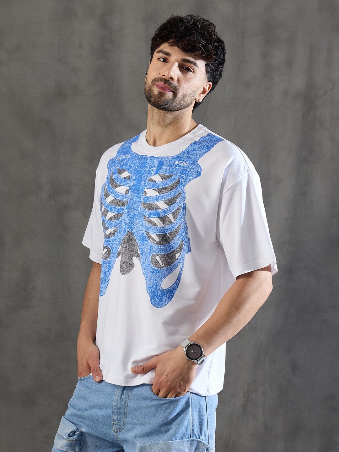 White Rib Cage Graphic Oversized Tshirt