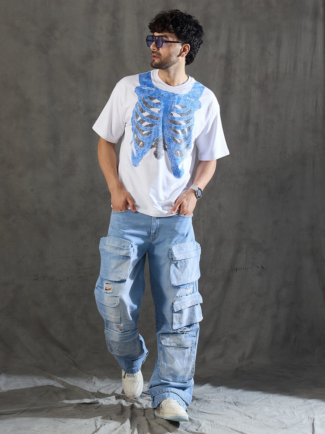 White Rib Cage Graphic Oversized Tshirt