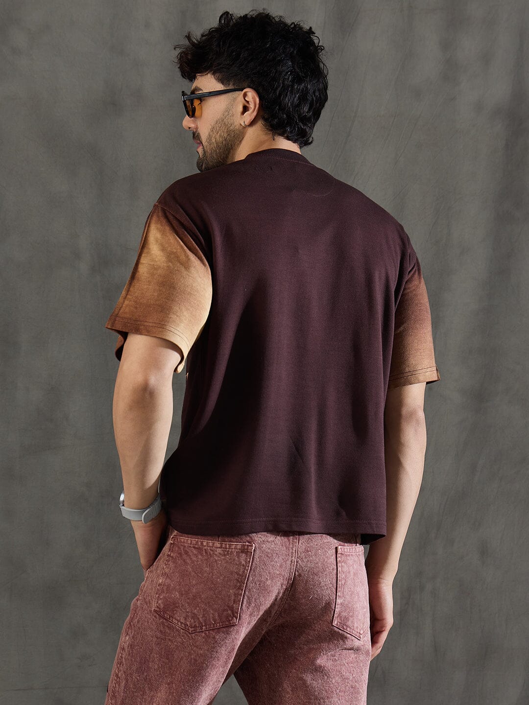 Brown Bleach Wash Japanese Graphic Oversized Tshirt