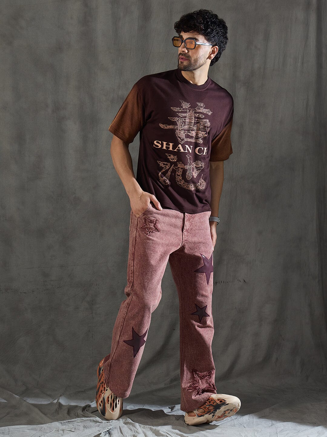 Brown Bleach Wash Japanese Graphic Oversized Tshirt