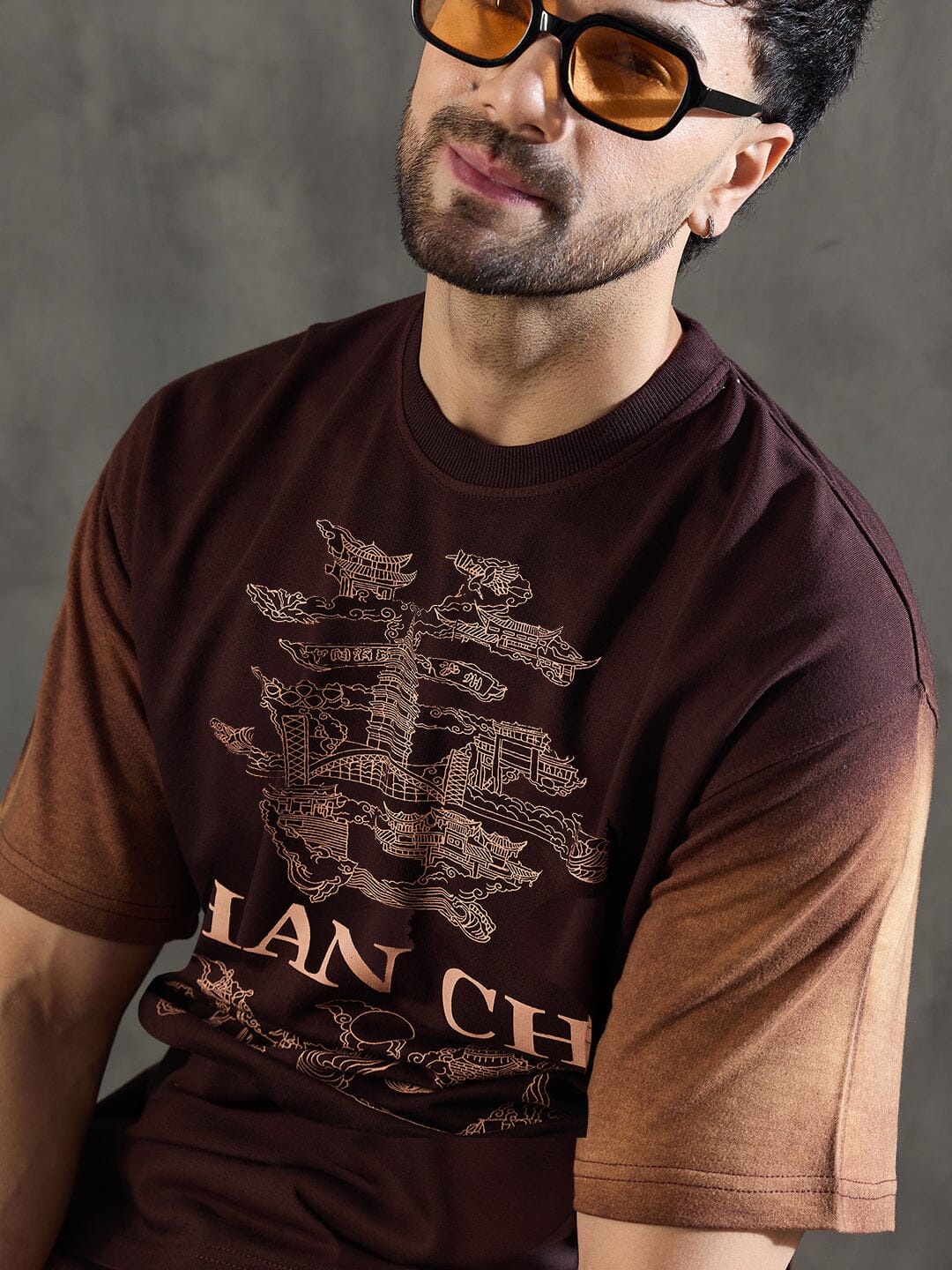 Brown Bleach Wash Japanese Graphic Oversized Tshirt