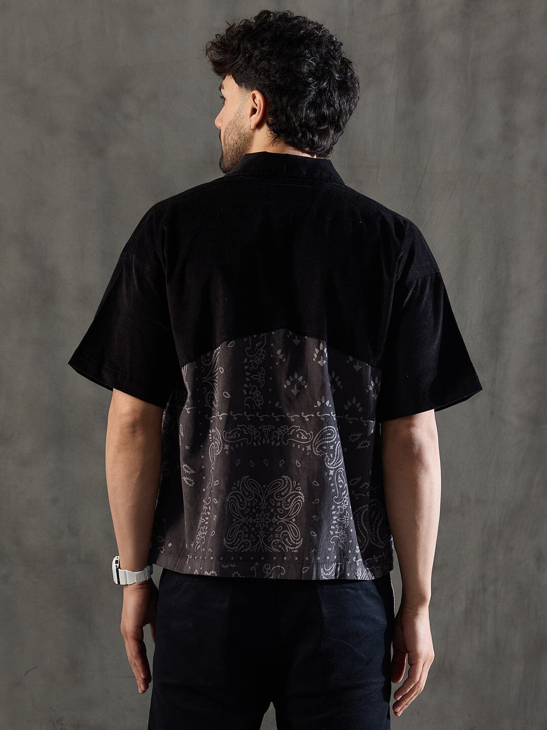 Black and Grey Paisley Zipped Shirt