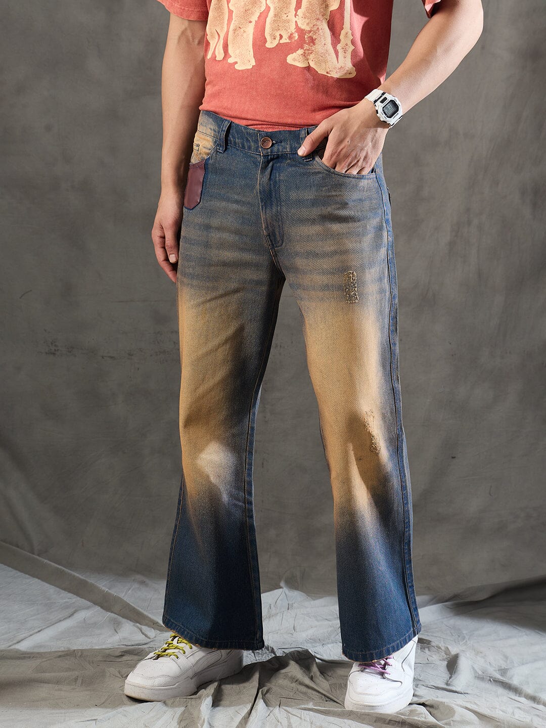 Indigo Super Flared Dusty Cow Boy Denim