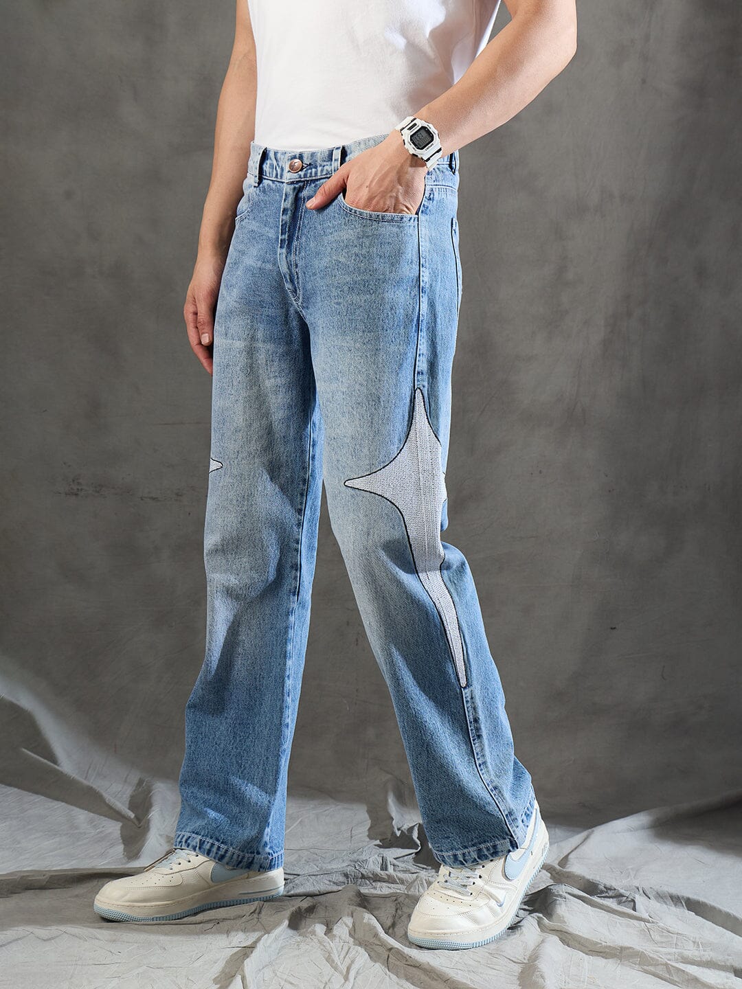 Indigo Y2K Embroidery Straight Fit Denim
