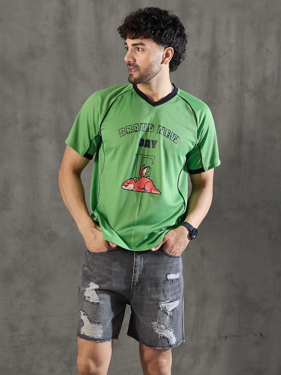 Lime Green Cut and Sew Sporty Jersey Tshirt