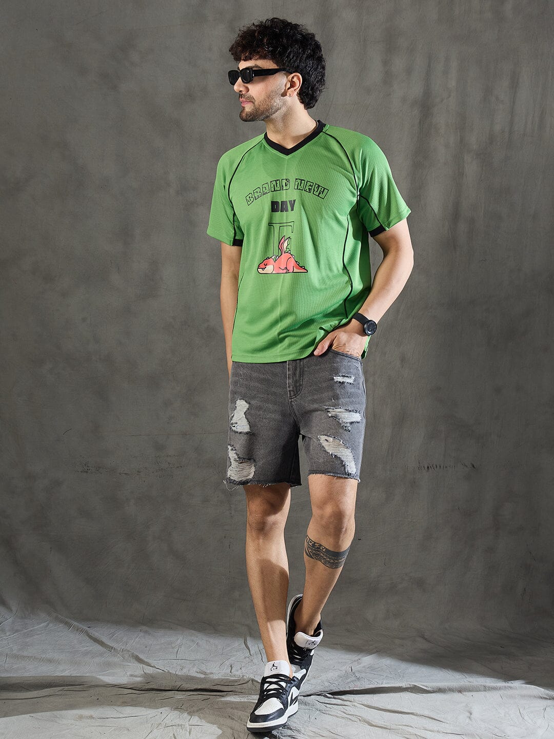 Lime Green Cut and Sew Sporty Jersey Tshirt