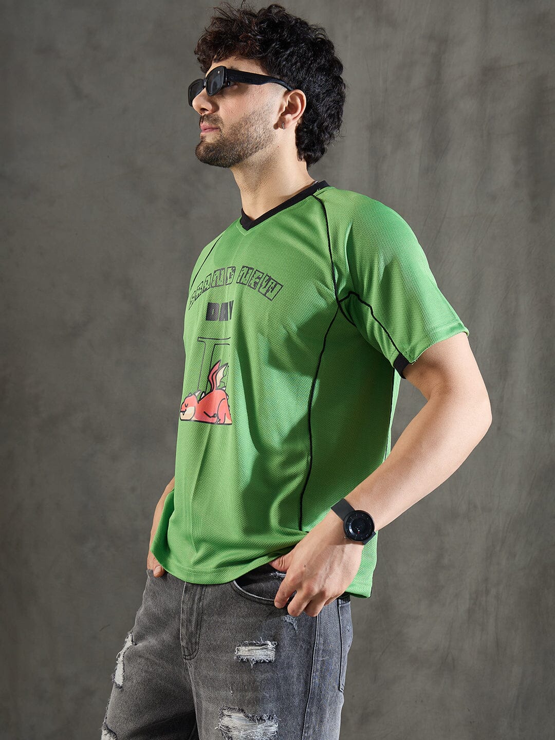 Lime Green Cut and Sew Sporty Jersey Tshirt