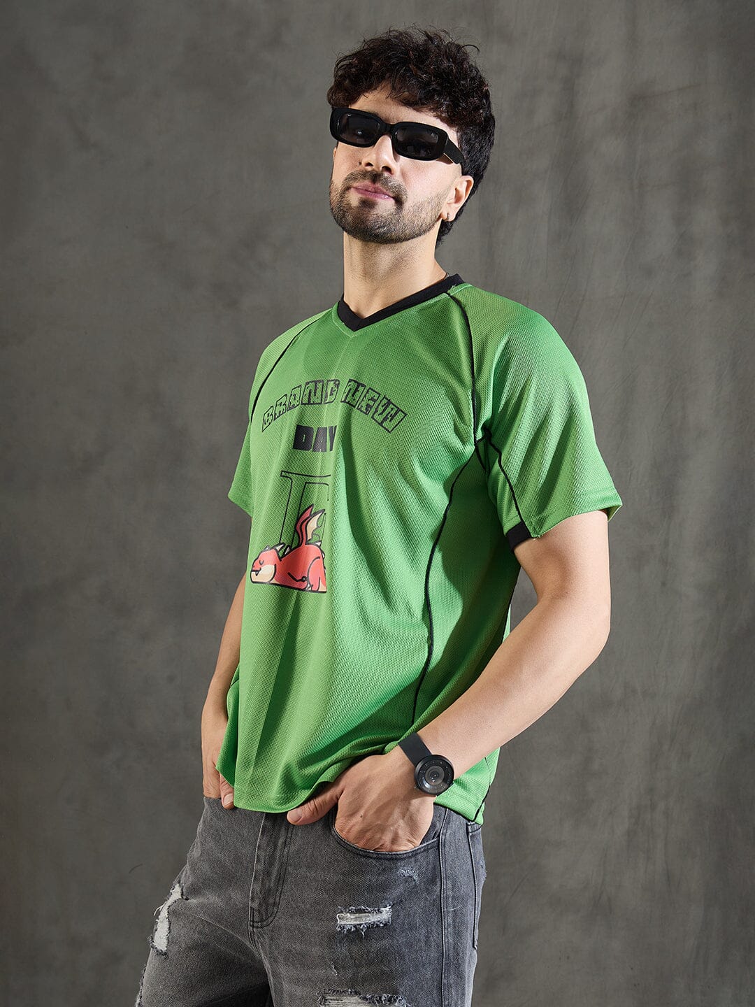Lime Green Cut and Sew Sporty Jersey Tshirt
