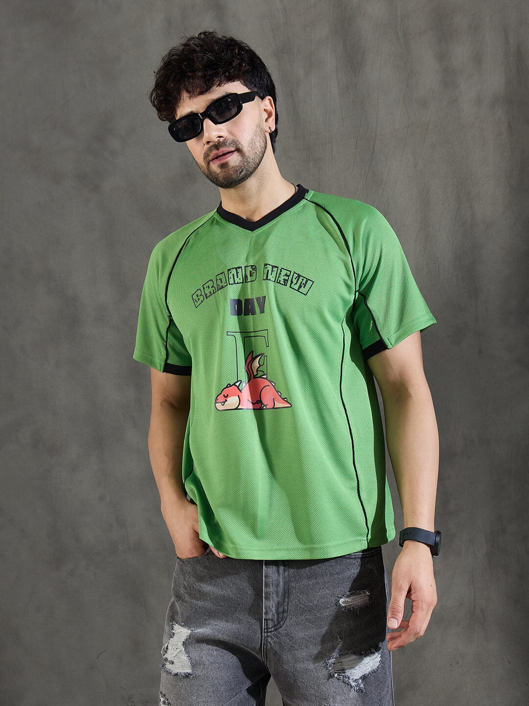 Lime Green Cut and Sew Sporty Jersey Tshirt