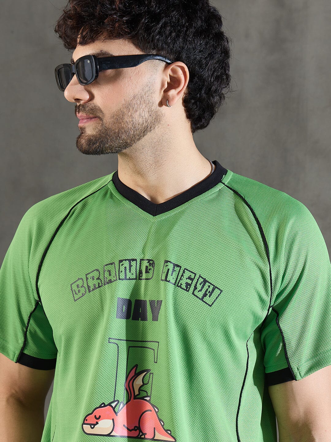 Lime Green Cut and Sew Sporty Jersey Tshirt
