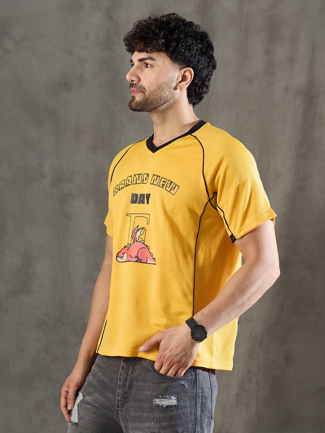 Yellow Cut and Sew Sporty Jersey Tshirt