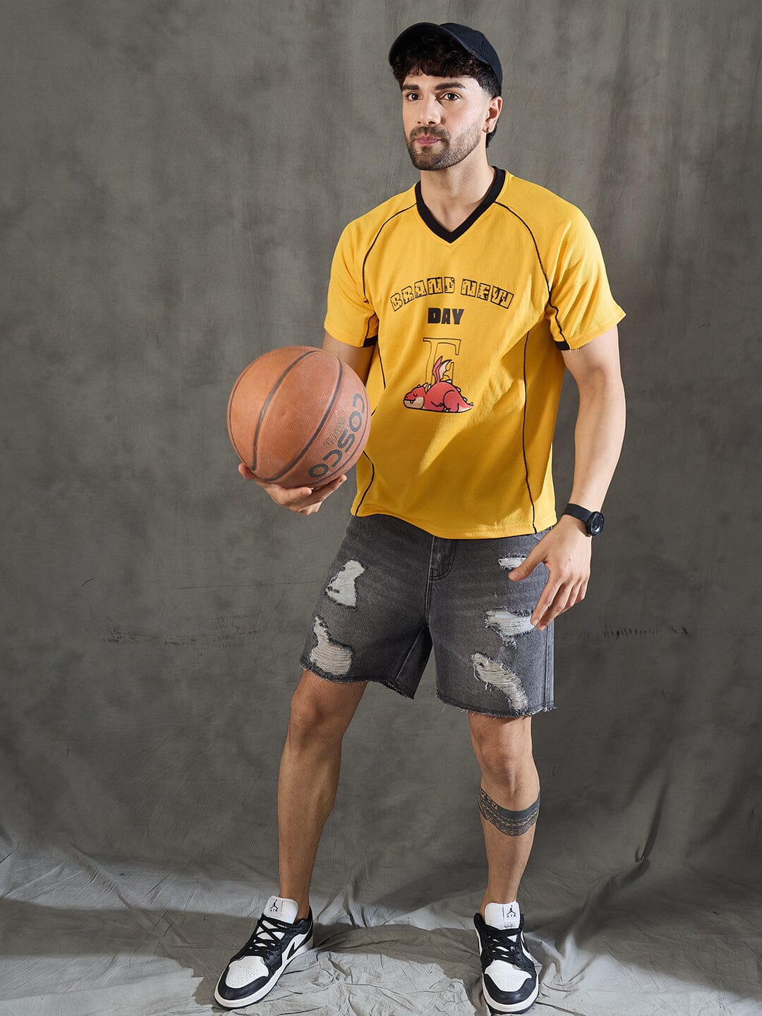 Yellow Cut and Sew Sporty Jersey Tshirt