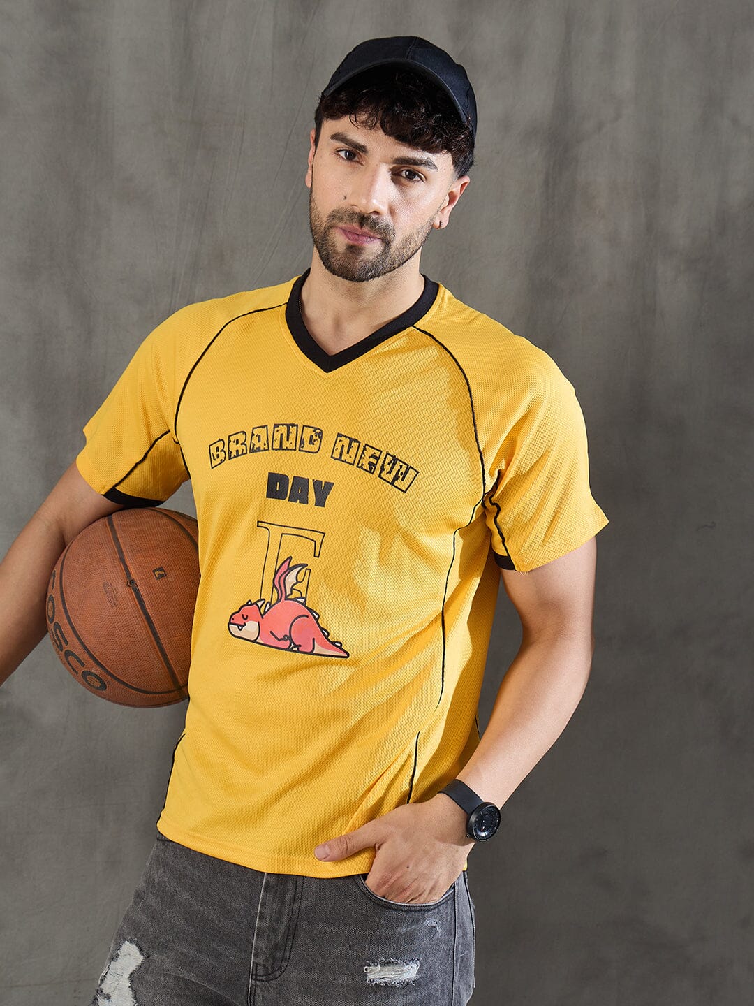 Yellow Cut and Sew Sporty Jersey Tshirt