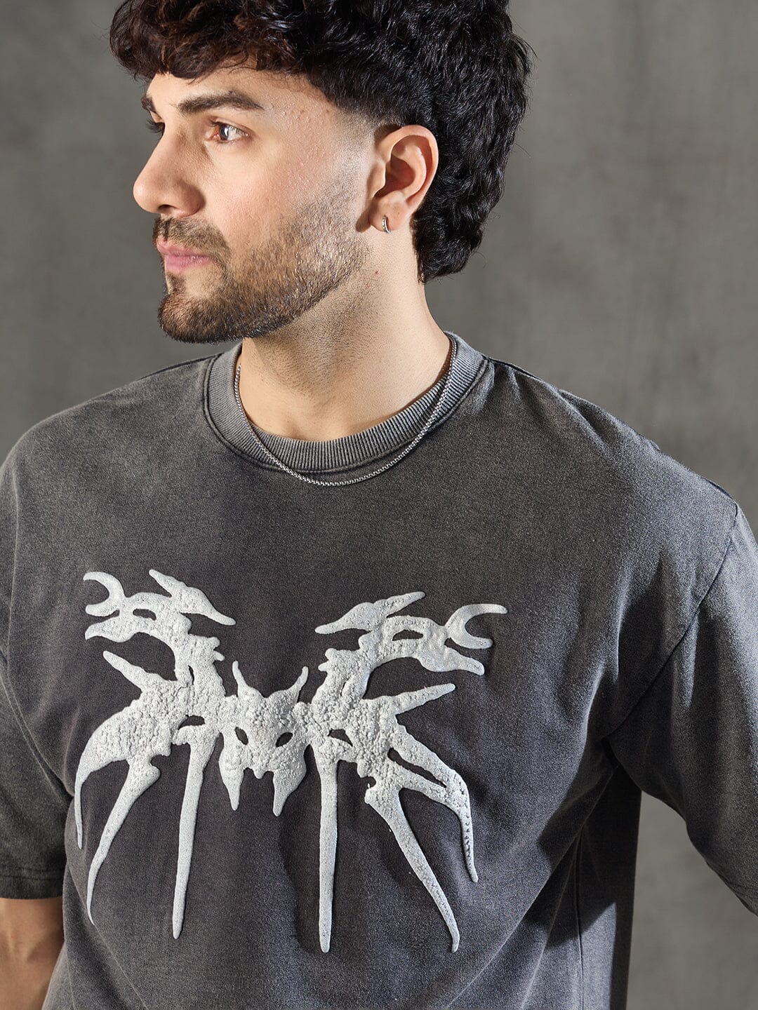 Charcoal Washed Bat Graphic Oversized Tshirt