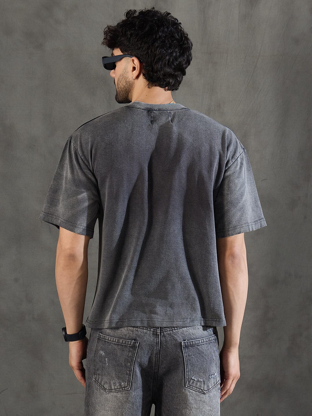 Charcoal Washed Bat Graphic Oversized Tshirt