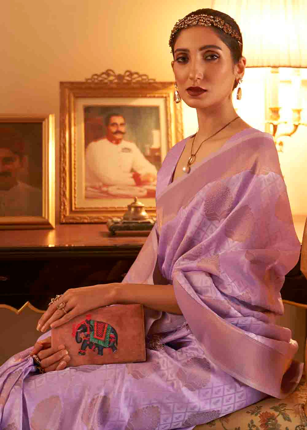 Lilac Purple Handloom Weave Banarasi Silk Saree - qivii