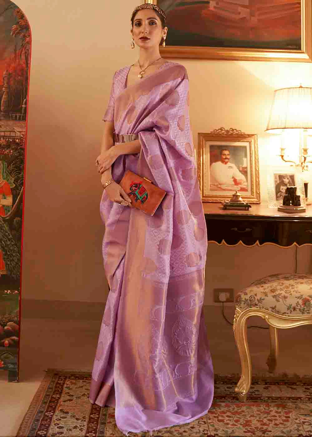 Lilac Purple Handloom Weave Banarasi Silk Saree - qivii