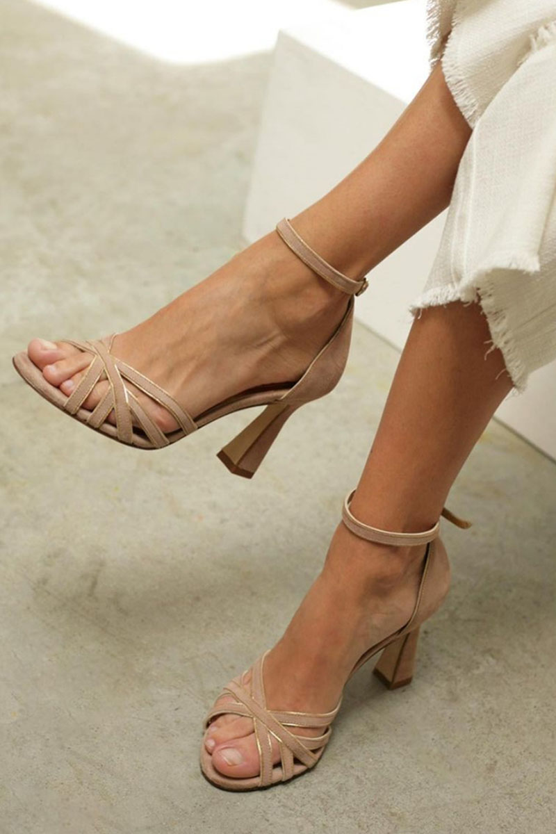 Elviera | Patchwork sandalen met ronde neus en dunne hak - By Qivii