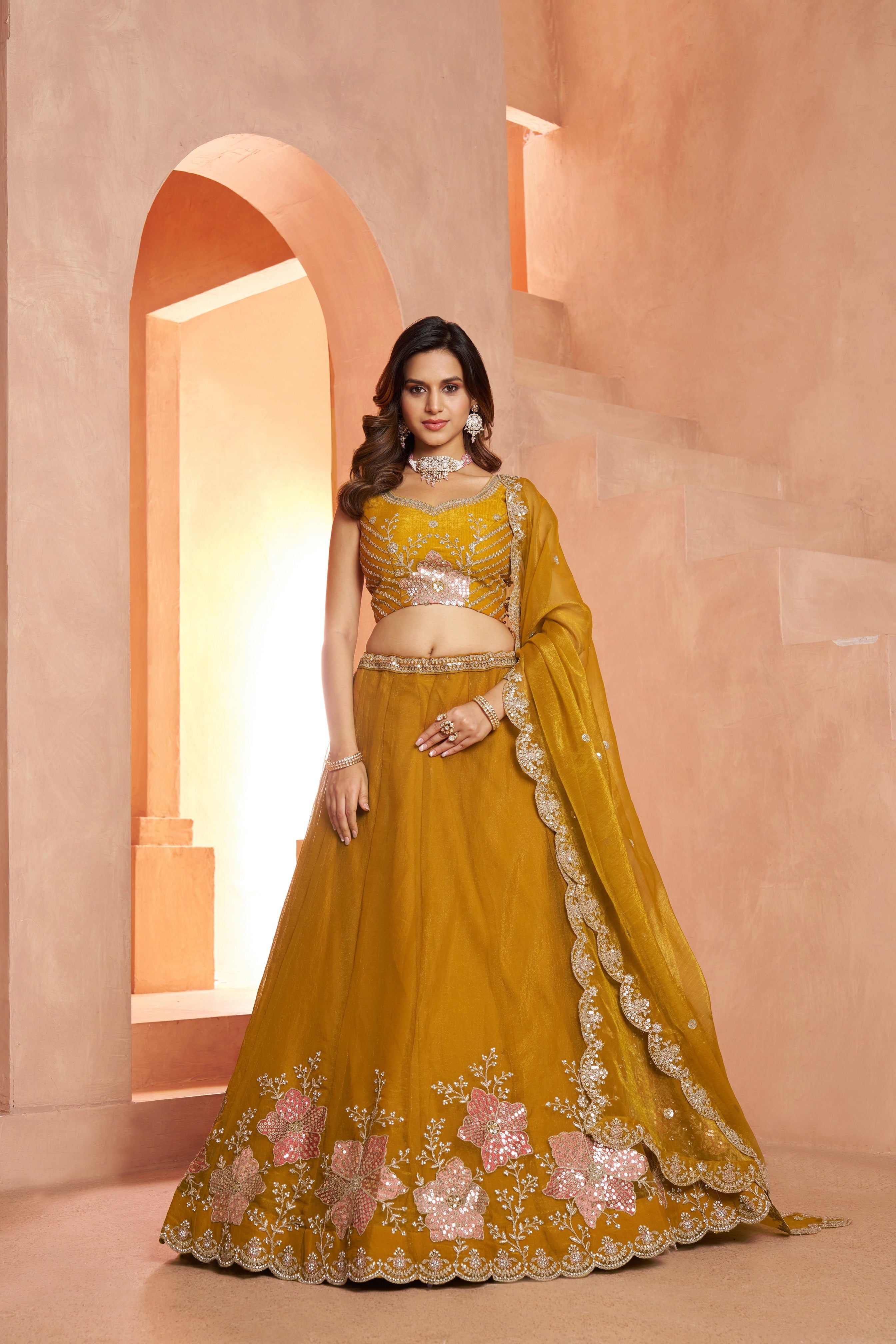 Elegant Floral Embroidered Silk Lehenga Choli Set