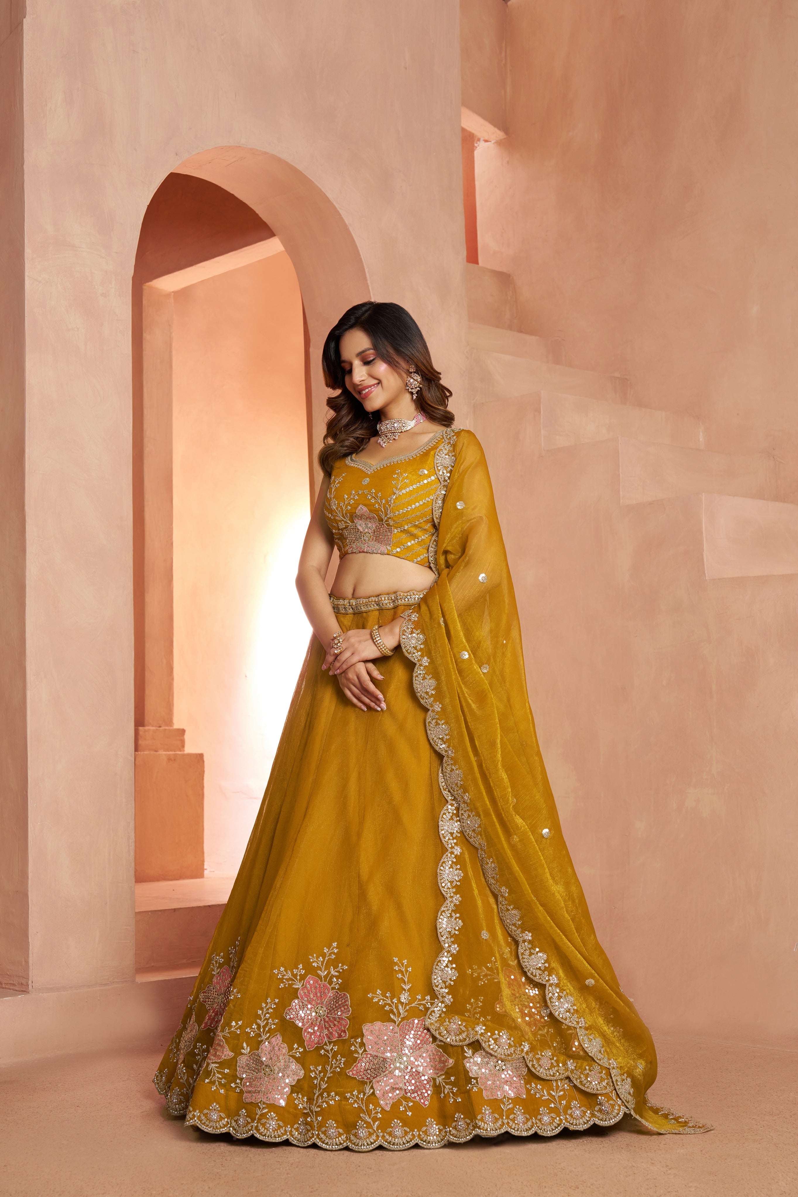Elegant Floral Embroidered Silk Lehenga Choli Set