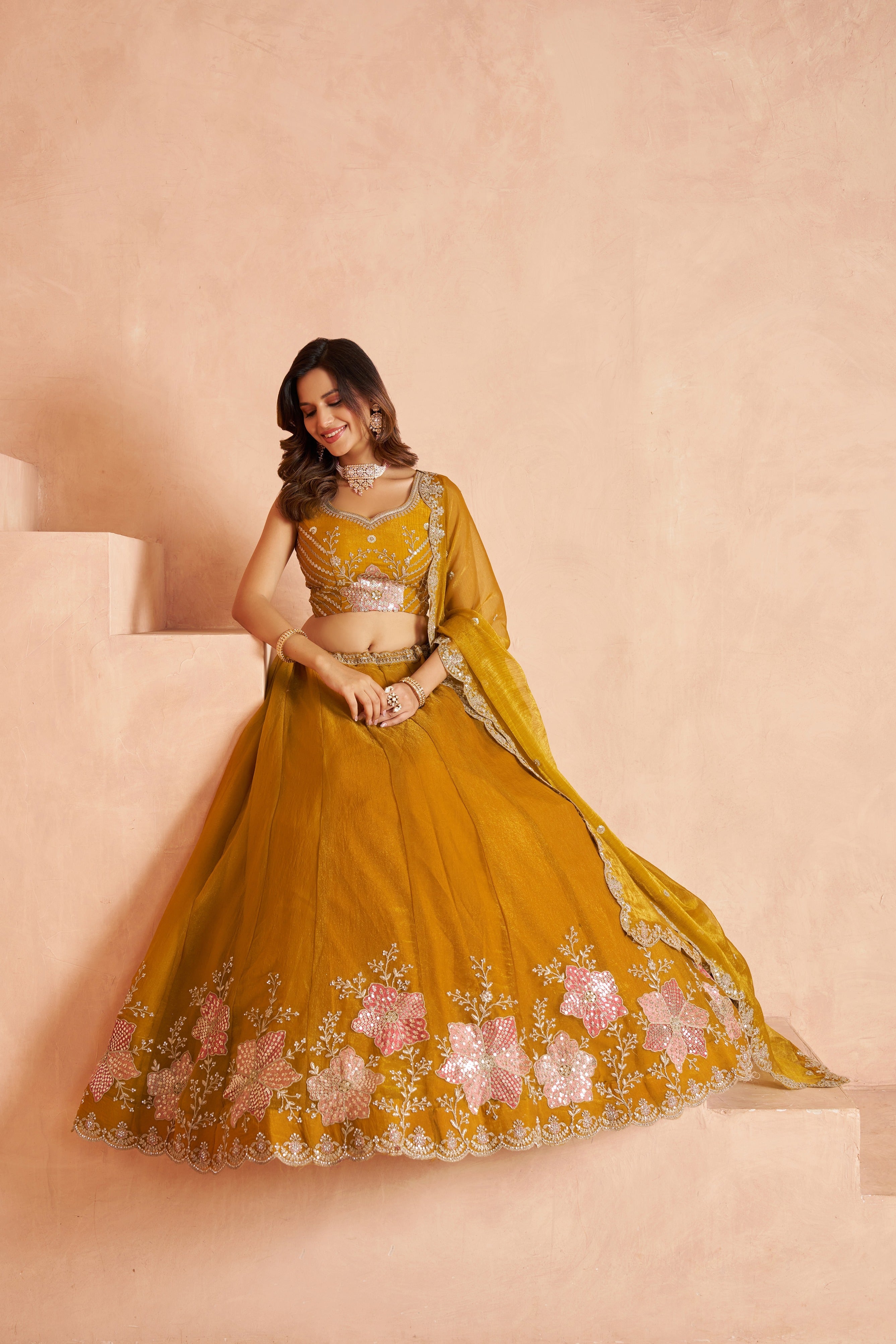 Elegant Floral Embroidered Silk Lehenga Choli Set