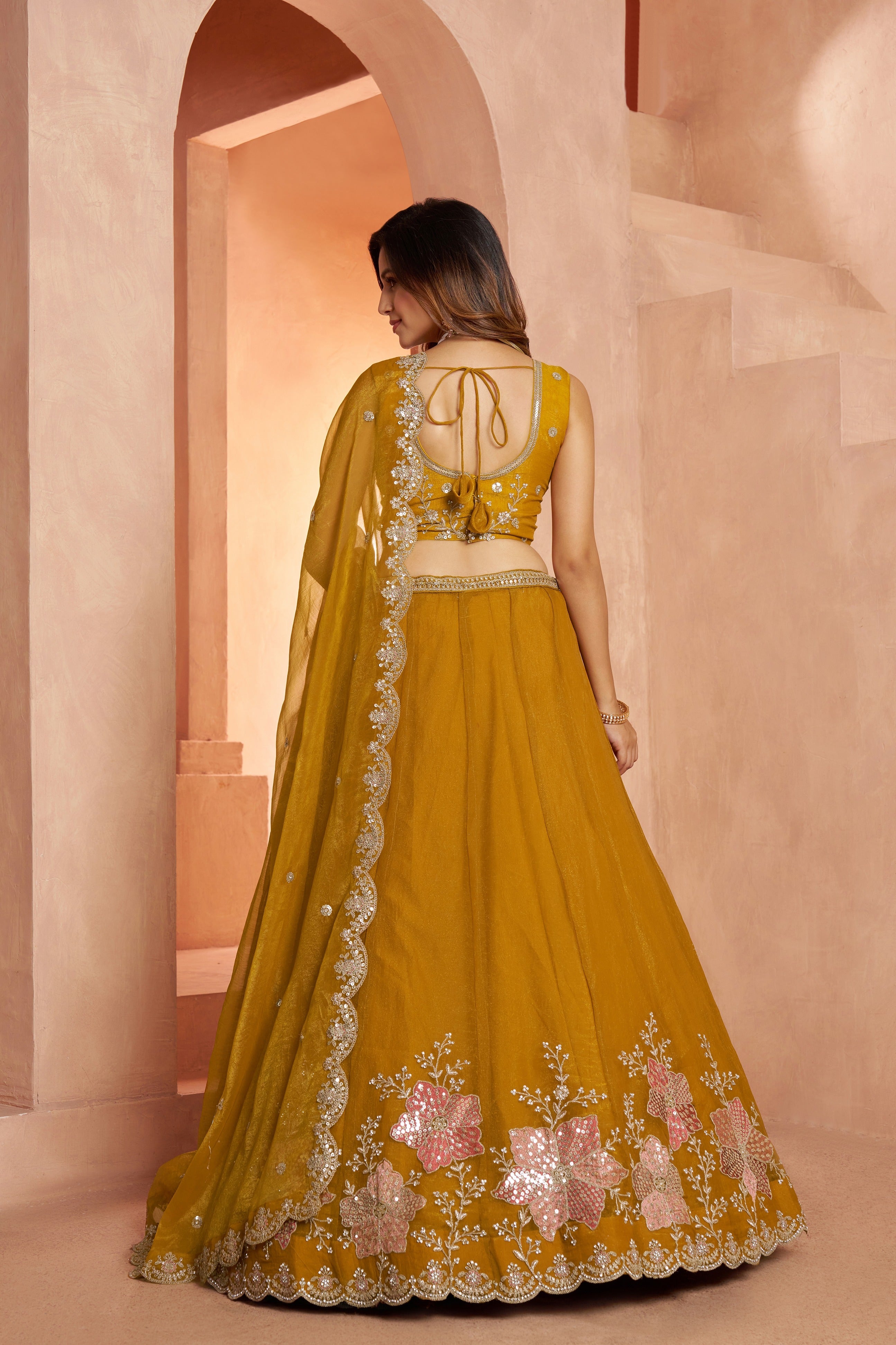 Elegant Floral Embroidered Silk Lehenga Choli Set