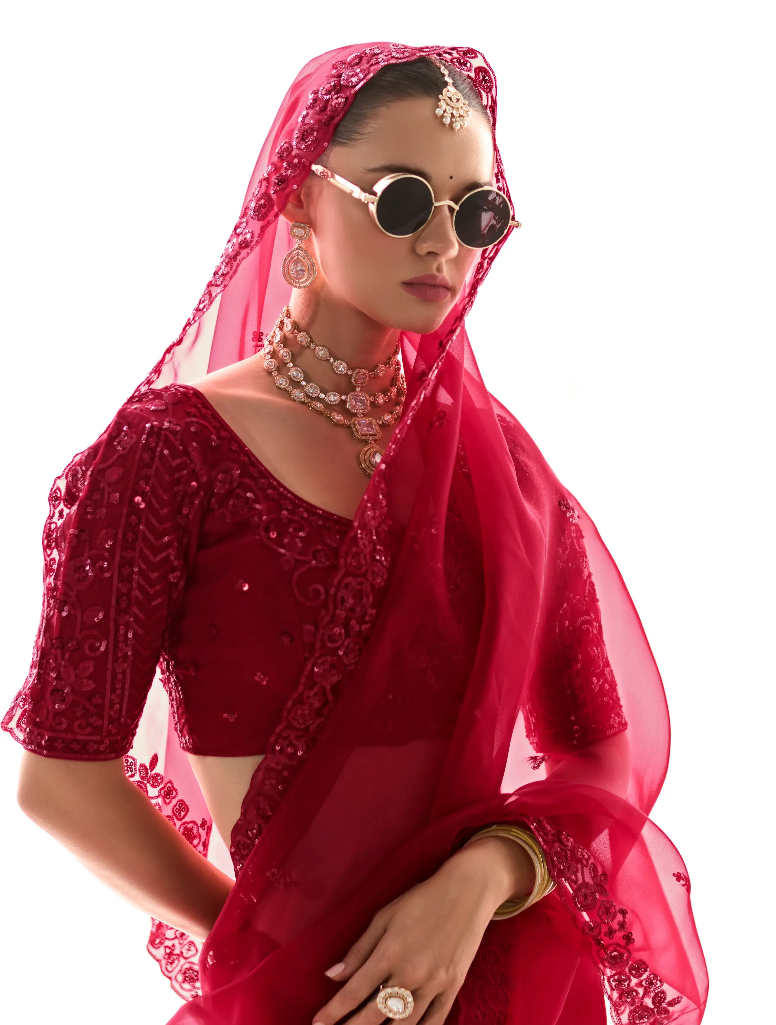 Red Organza Saree Blouse With Heavy Embroidery work