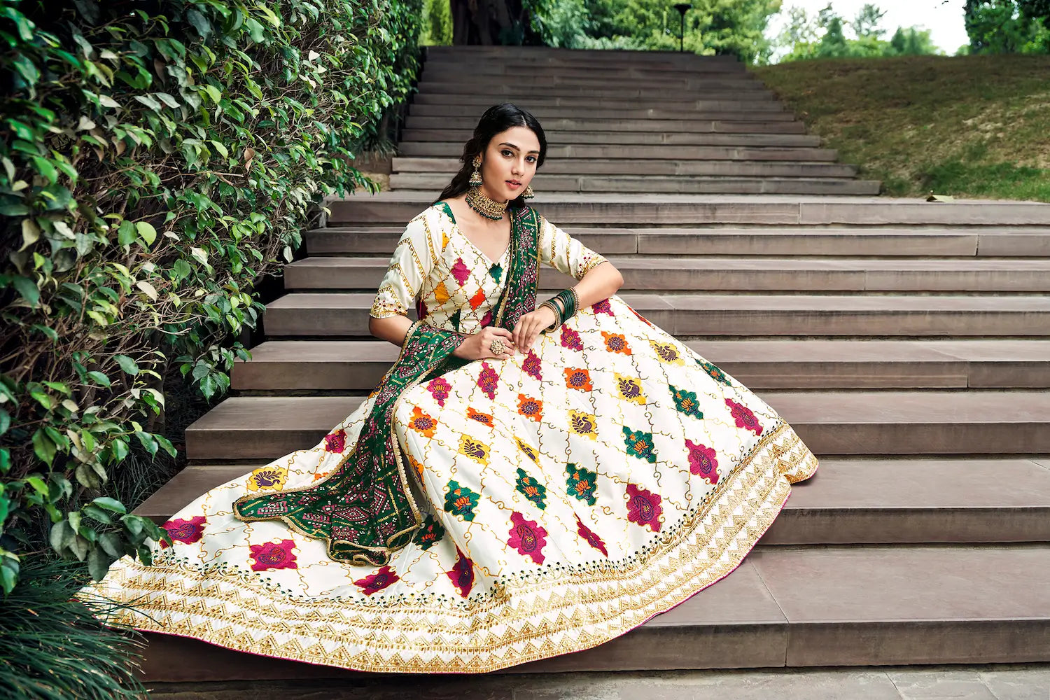 Pearl White Silk Thread with Sequence Embroidery Work Lehenga Choli | Ready To Wear - qivii