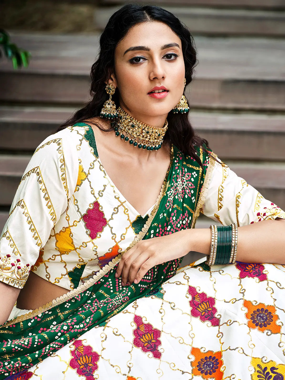 Pearl White Silk Thread with Sequence Embroidery Work Lehenga Choli | Ready To Wear - qivii