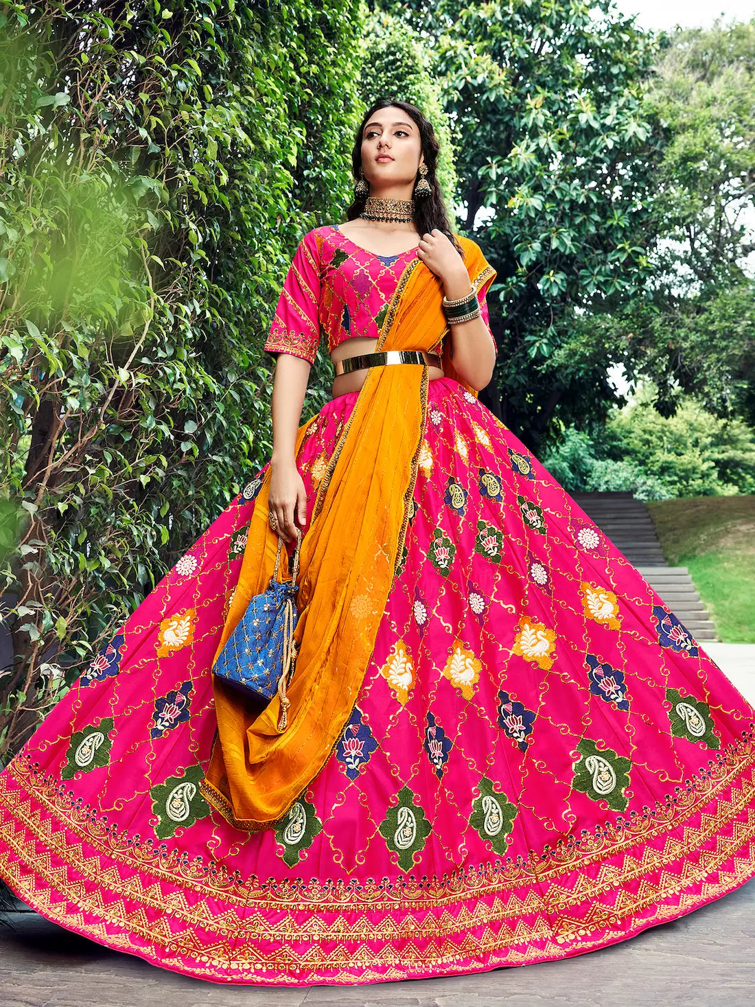 Deep Pink Silk Thread with Sequence Embroidery Work Lehenga Choli | Ready To Wear - qivii