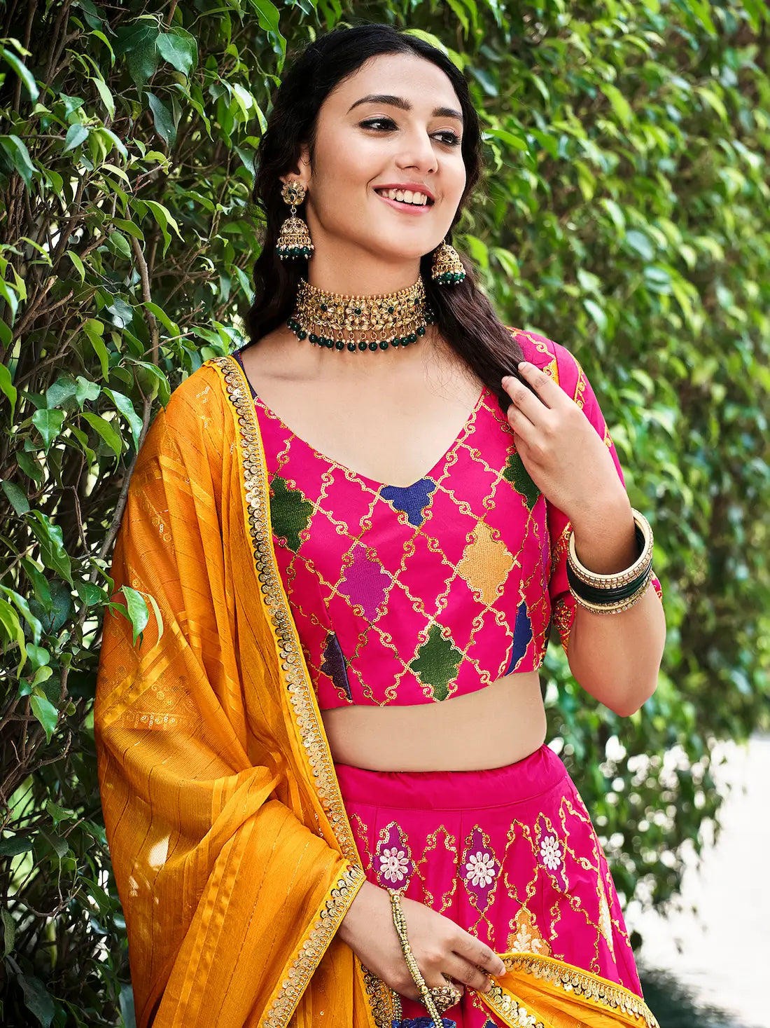 Deep Pink Silk Thread with Sequence Embroidery Work Lehenga Choli | Ready To Wear - qivii