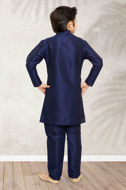 Boy's Blue Art Banarasi Silk Solid Kurta Set