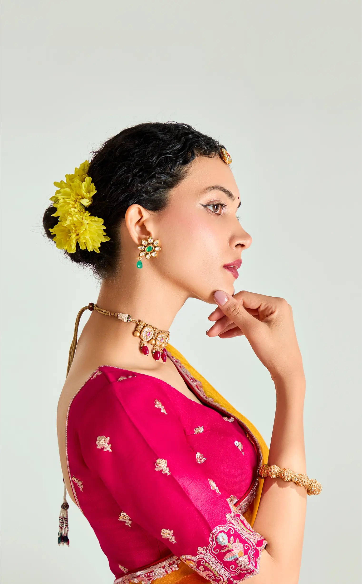 Red-Honey Yellow Organza Embroidery Saree - qivii