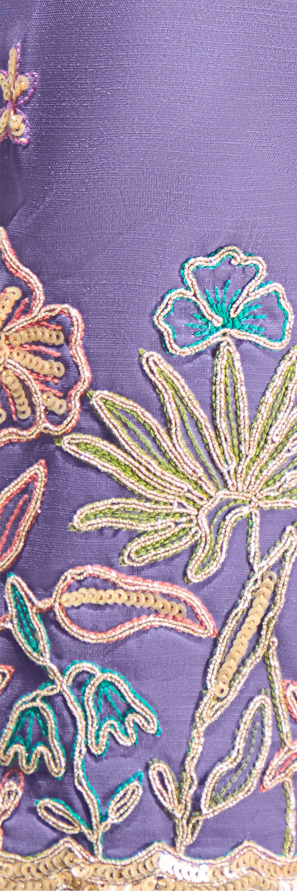 Lavender-Magenta Pink Organza Embroidery Saree - qivii