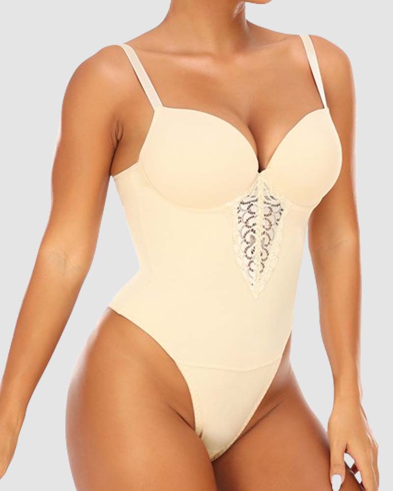 Backless Push Up Bra Waist Slimming Butt Lifter Thong Shapewear Bodysuit - By Qivii