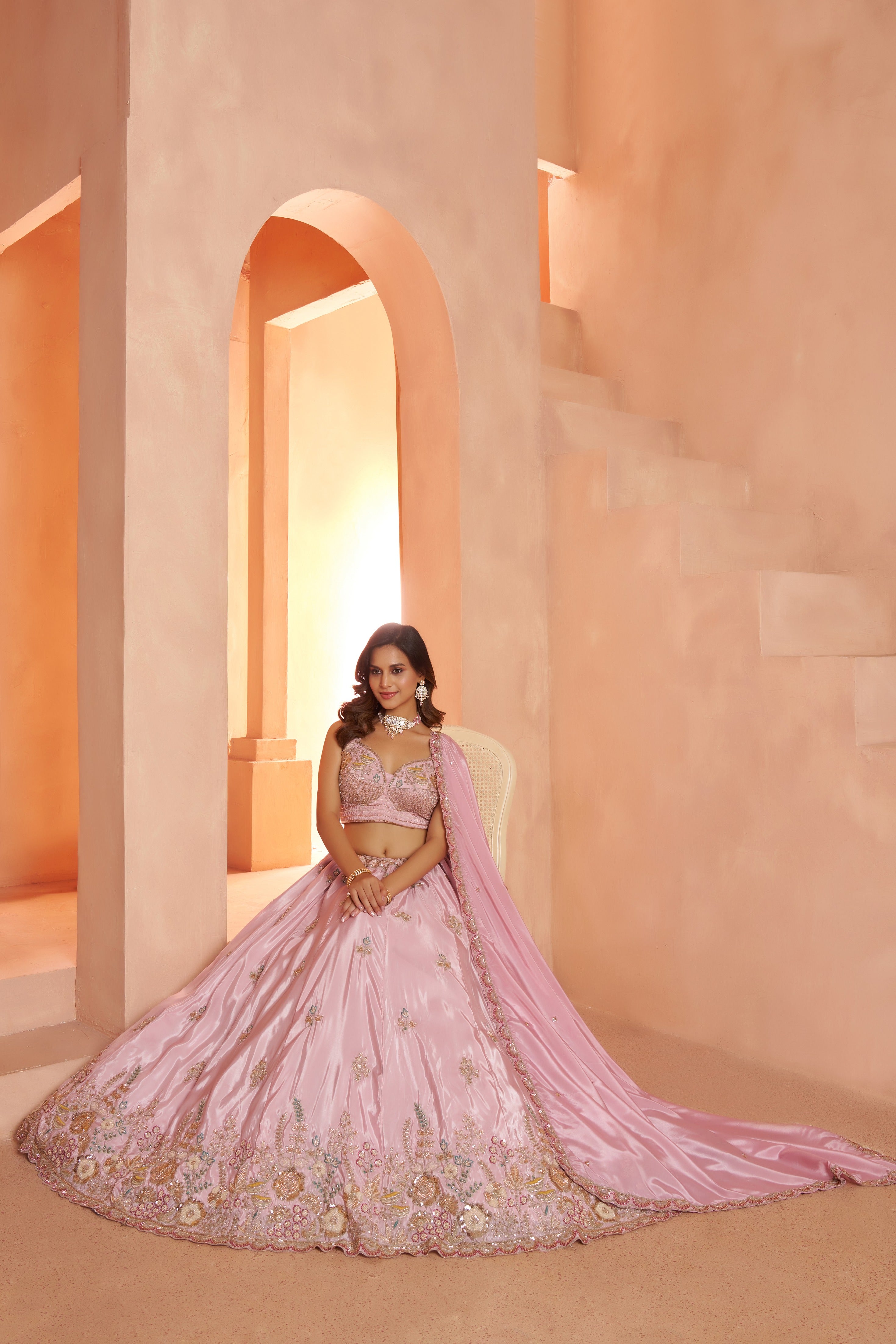 Pastel Floral Embroidered Designer Lehenga Set