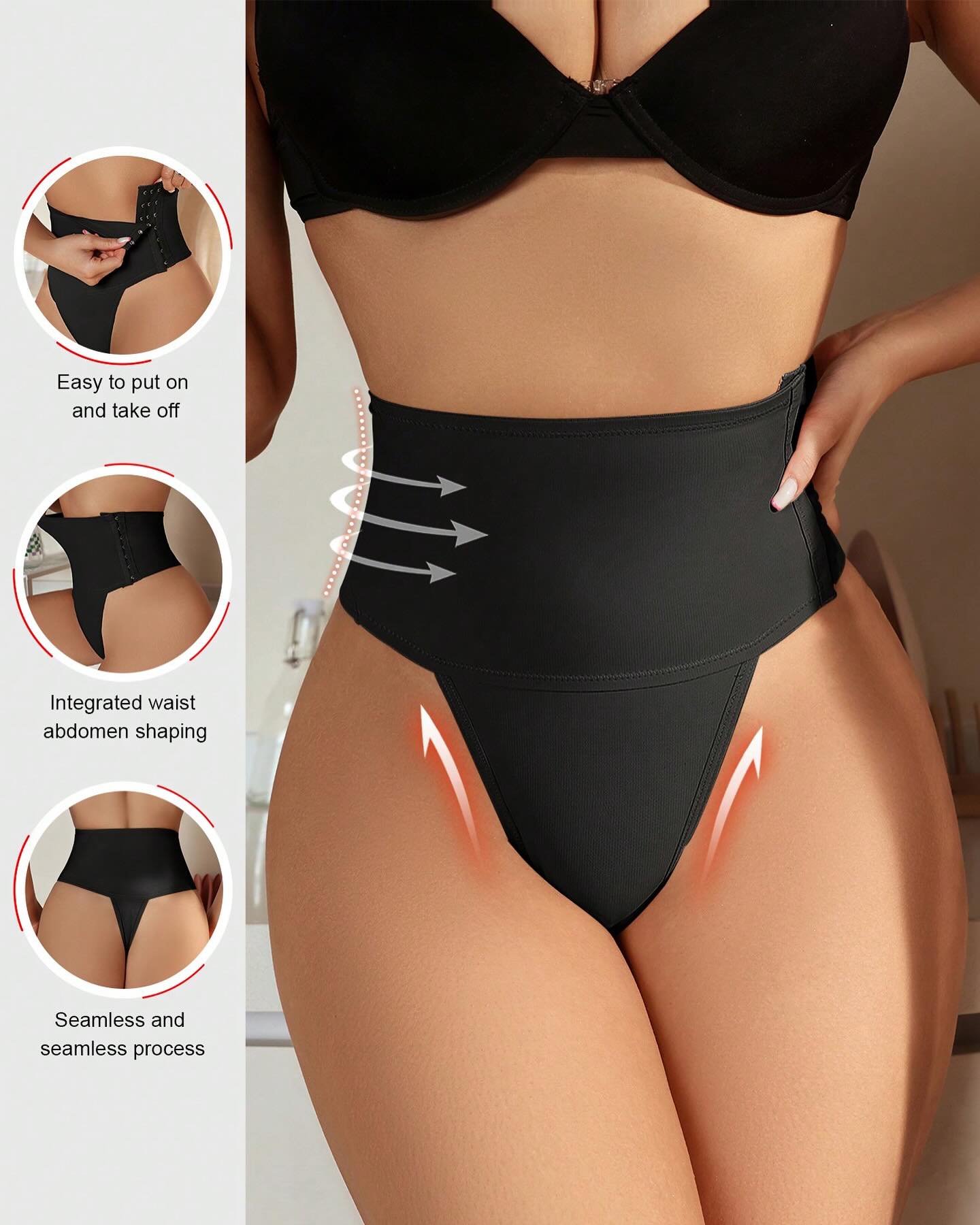 Shapewear Control Panties With Hook And Eye Closure And Thong Design - By Qivii