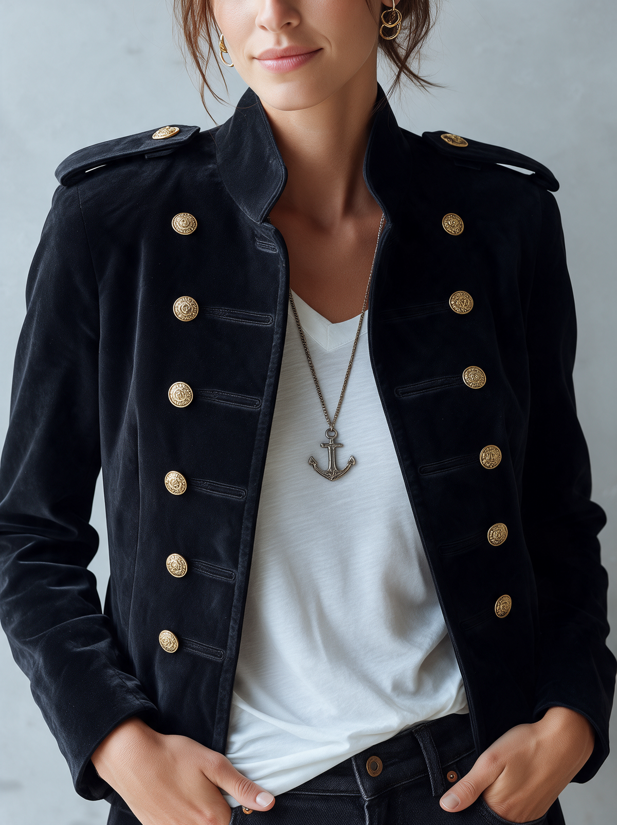 Women's Vintage-Style Cropped Suede Napoleon Jacket