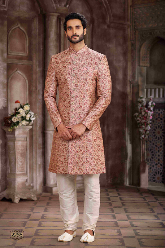 Men's Art Silk Digital Print Sherwani In Pink Colour
