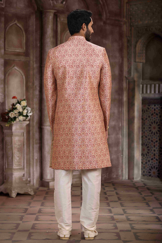 Men's Art Silk Digital Print Sherwani In Pink Colour